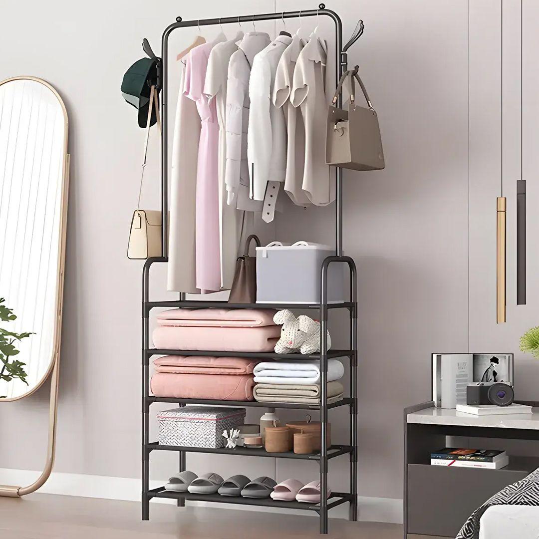 Multi-Layer Metal Clothes Stand for Storage (4 or 5 layers) and Two Hooks