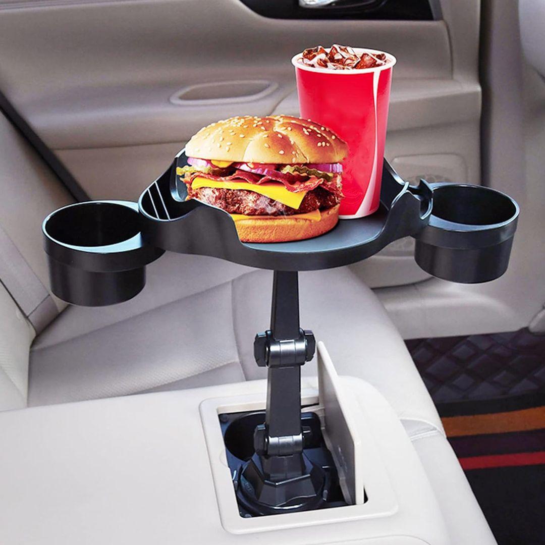 Multifunctional Car Cup Holder with 360 Degree Rotating Table and Adjustable Base