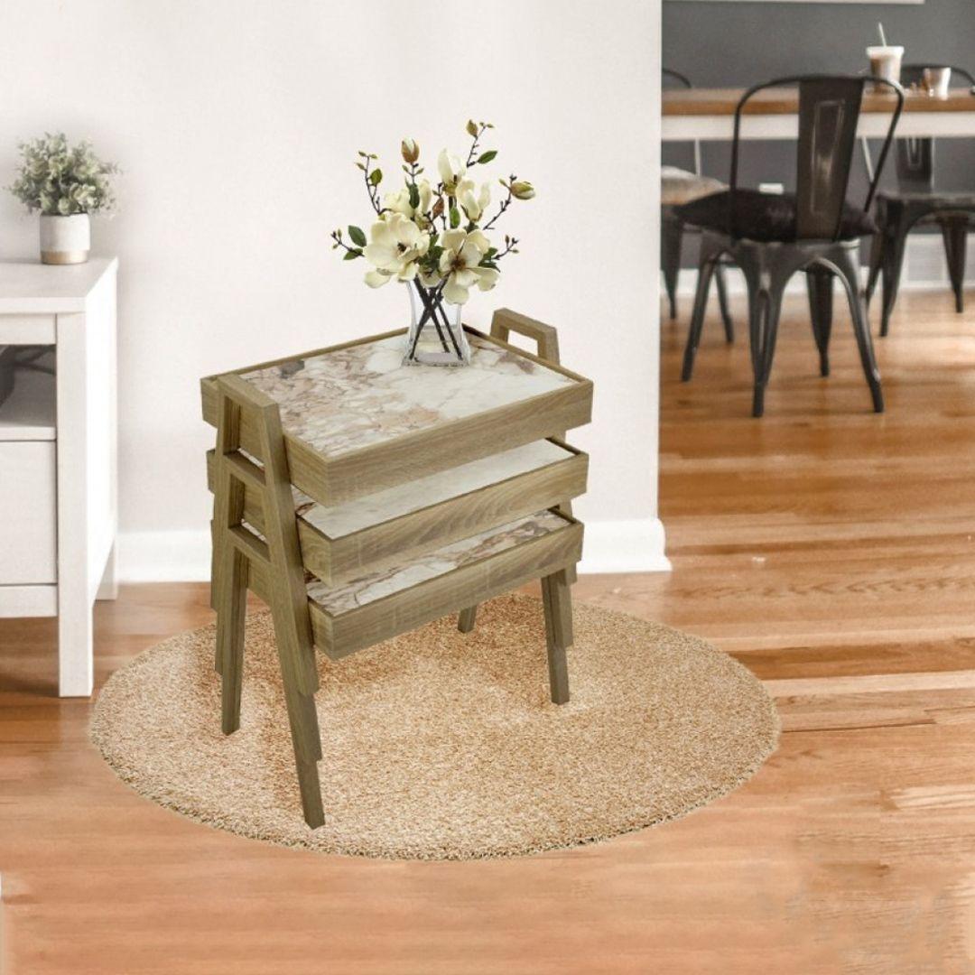 Versatile 3-Piece Wooden Rectangular (Turkish) Nesting Table Set for Dining and Serving