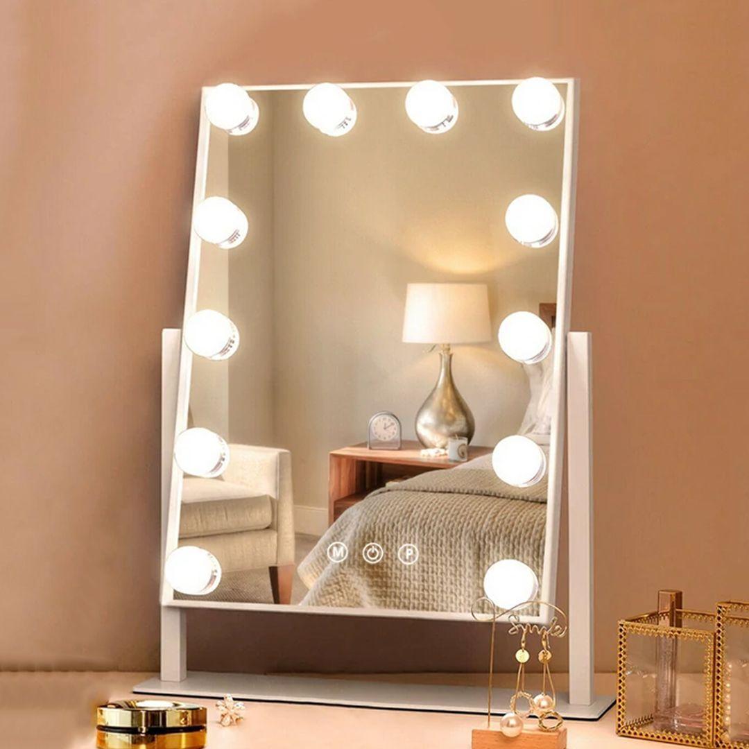 Hollywood Vanity Makeup Mirror with Lights 12 Dimmable Bulbs LED Lighted 360°Rotation 3 Color Mode Smart Touch Control