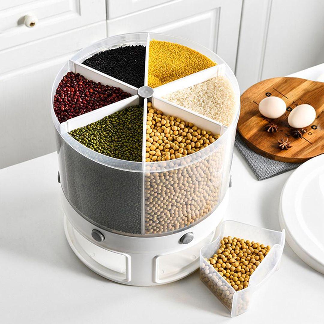 10KG Kitchen Food Storage Container Rotating Cans For Bulk Cereals Moisture Insect Proof Grain Organizer