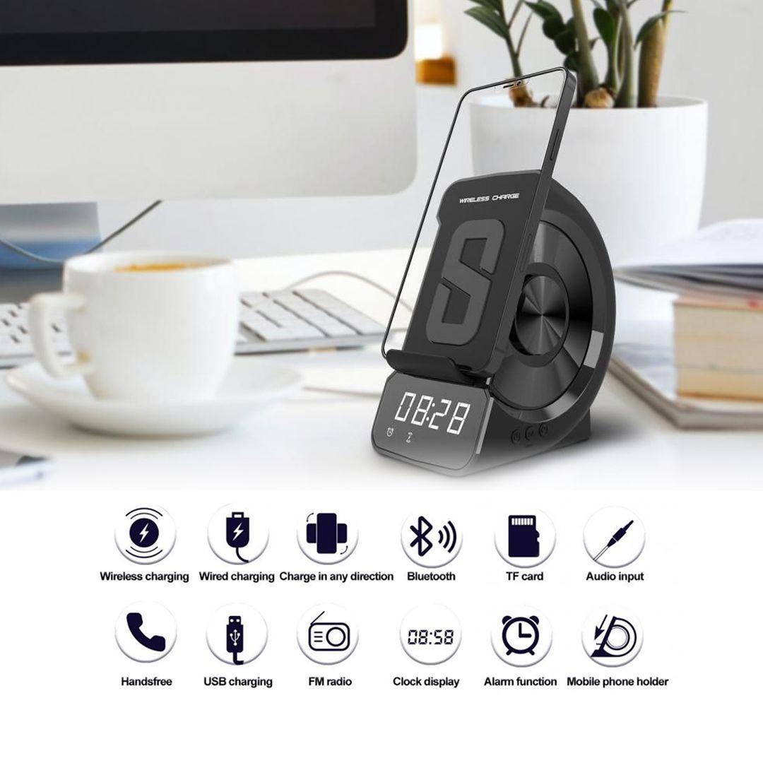 WD-200 Multifunction Wireless Charger Bluetooth Speaker Digital LED Display Alarm Clock