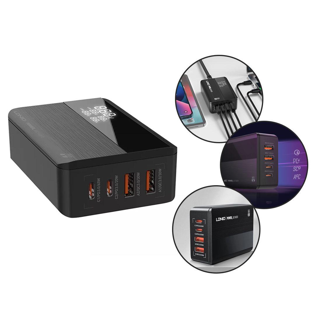 LDNIO A4808Q 65W Two PD Type-C and Two QC3.0 Super Fast Charging Desktop Mobile Charger