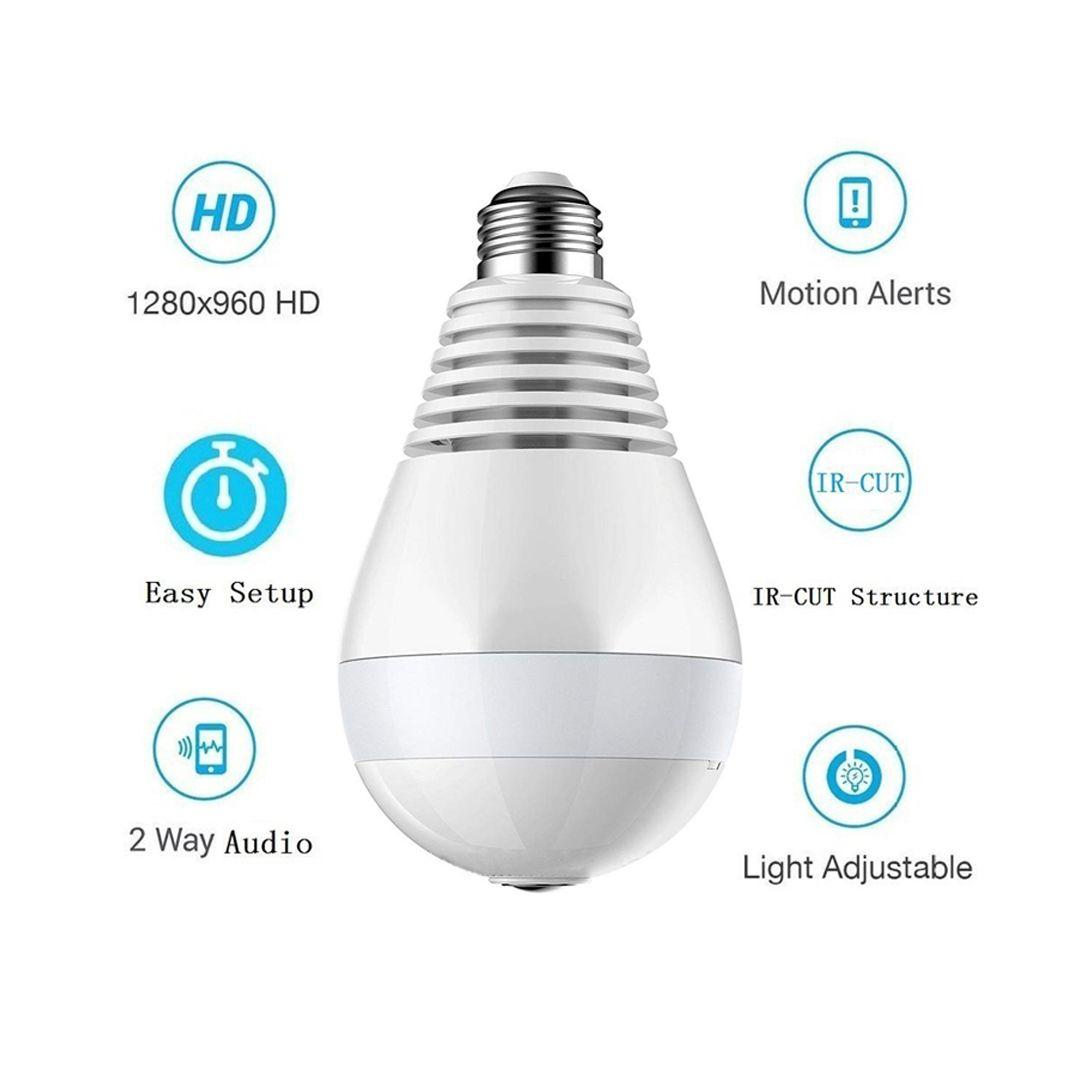 Smart Home CCTV Surveillance 360 Fisheye Panoramic Bulb Camera WiFi IP Camera