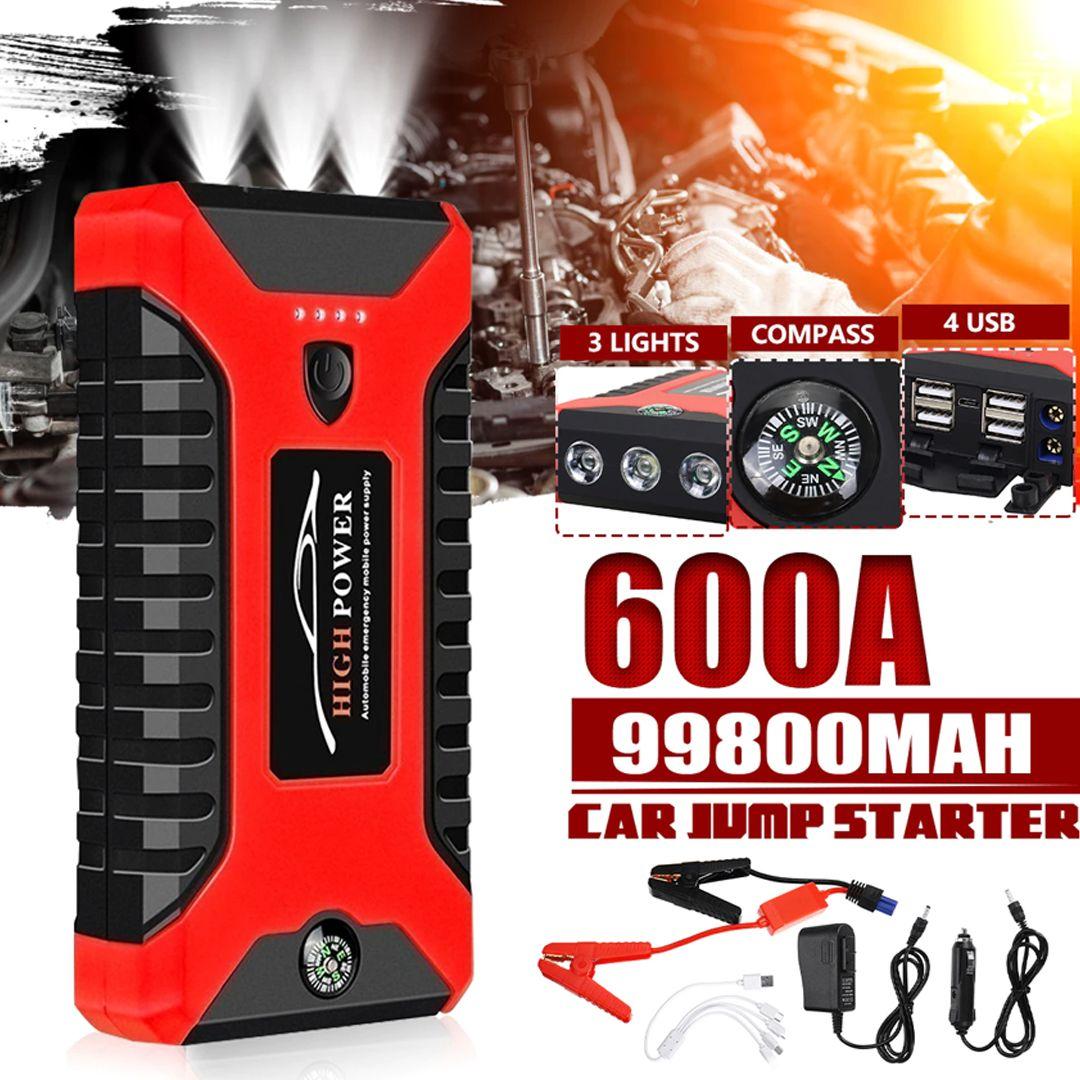 Car Jump Starter Pack 99800mAh 600A Portable 4 USB Power Bank Car Battery Booster Charger 12V Starting Device