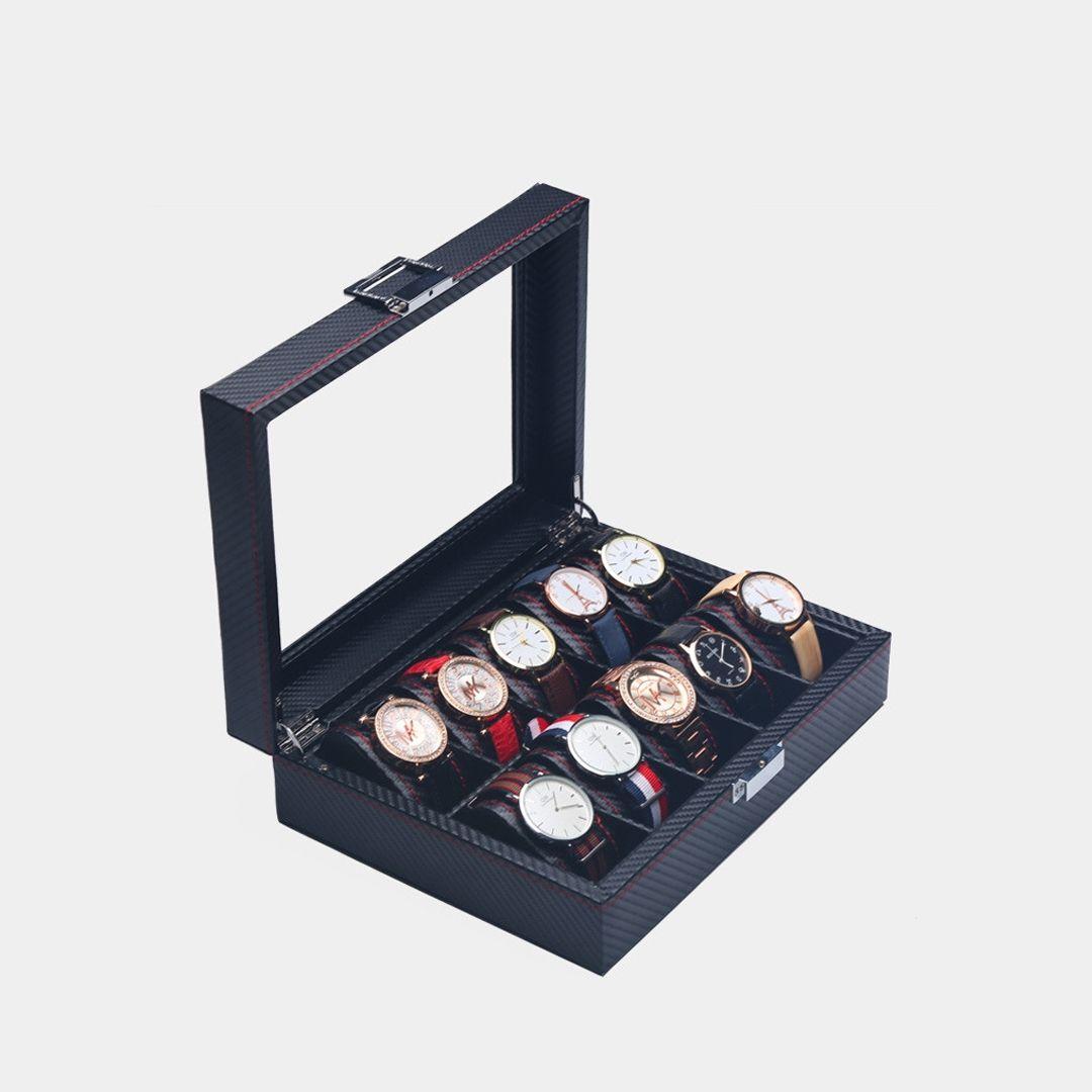 12 Slot Watch Organizer Watch Display Case Organizer With Glass Lid, Watch Box Organizer