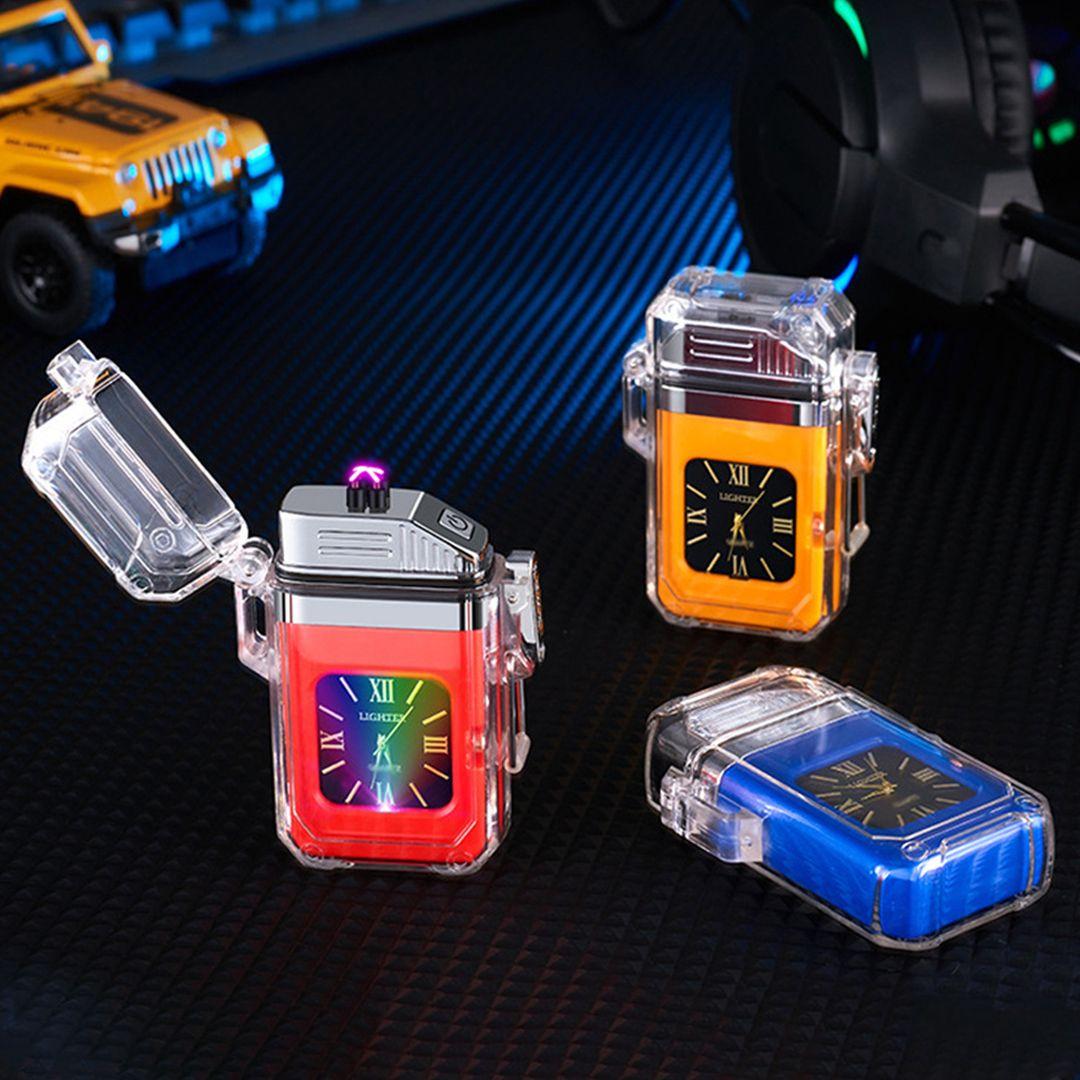 Transparent Colorful Flash Electronic Lighter Waterproof Real Watch 