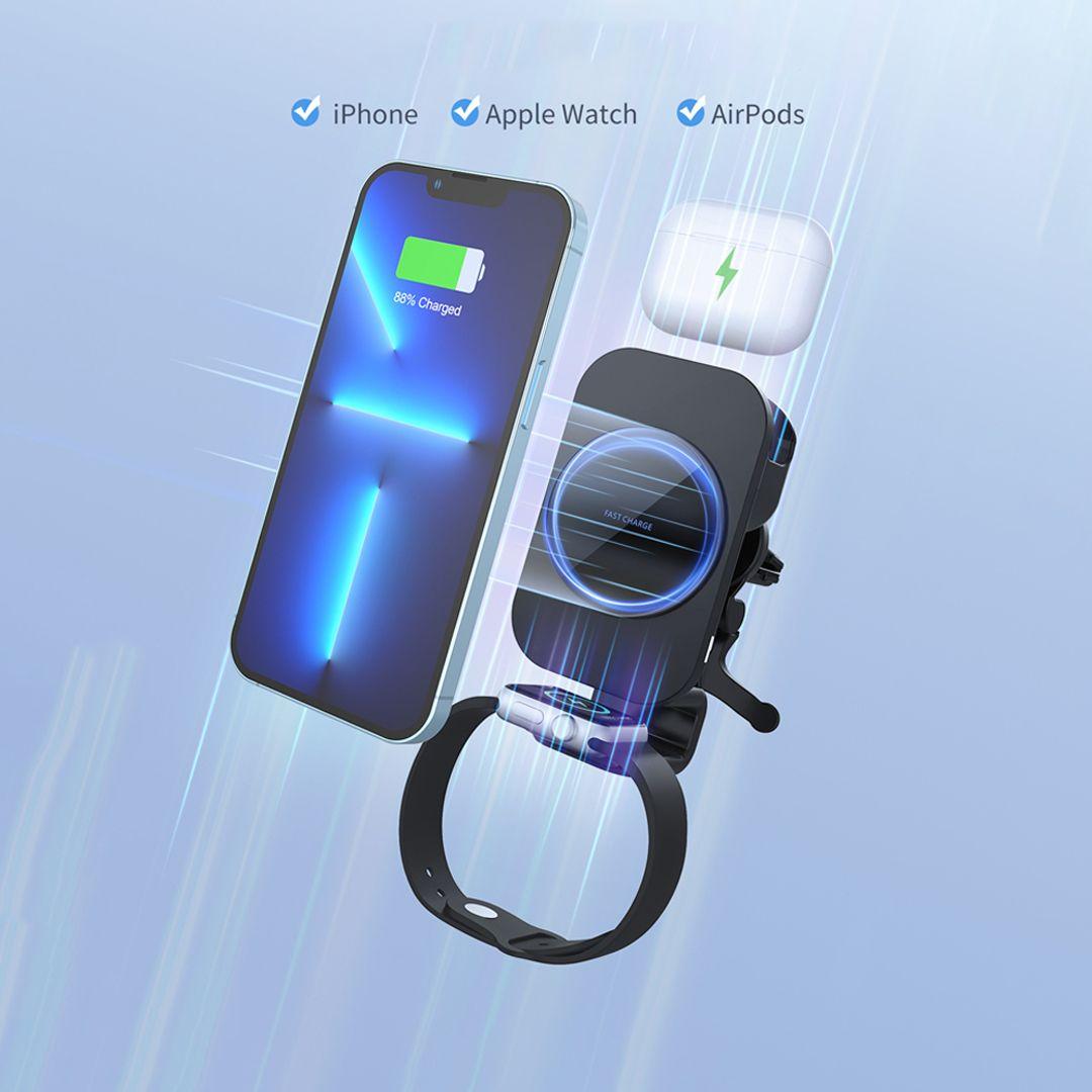 3 in 1 Magnetic Wireless Car Charger & Phone Holder Mount Charger