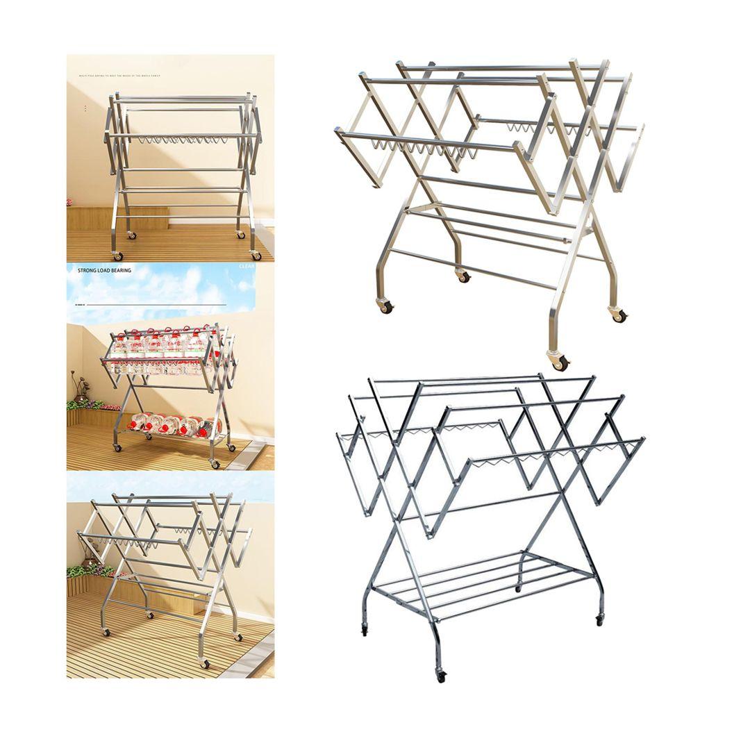 Foldable Mobile Clothes Drying Rack Multifunctional Laundry Rack 