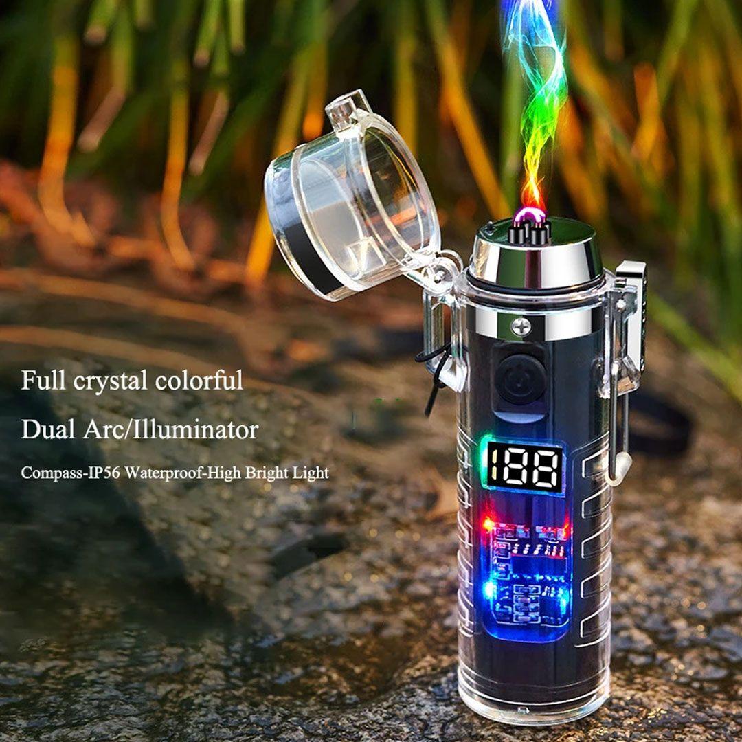 Transparent Double Arc Electric Lighter with Flashlight Compass 