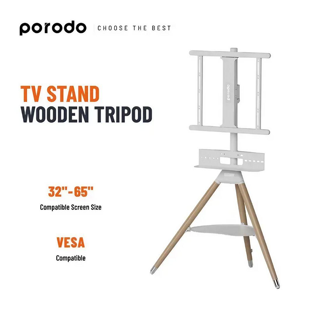 Porodo PD-ATVFTS-WH Wooden Tripod TV Stand