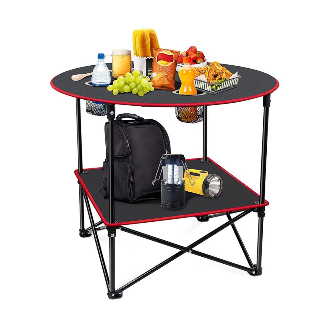 Canvas Folding Camping Table for Trips with 4 Cup Holders