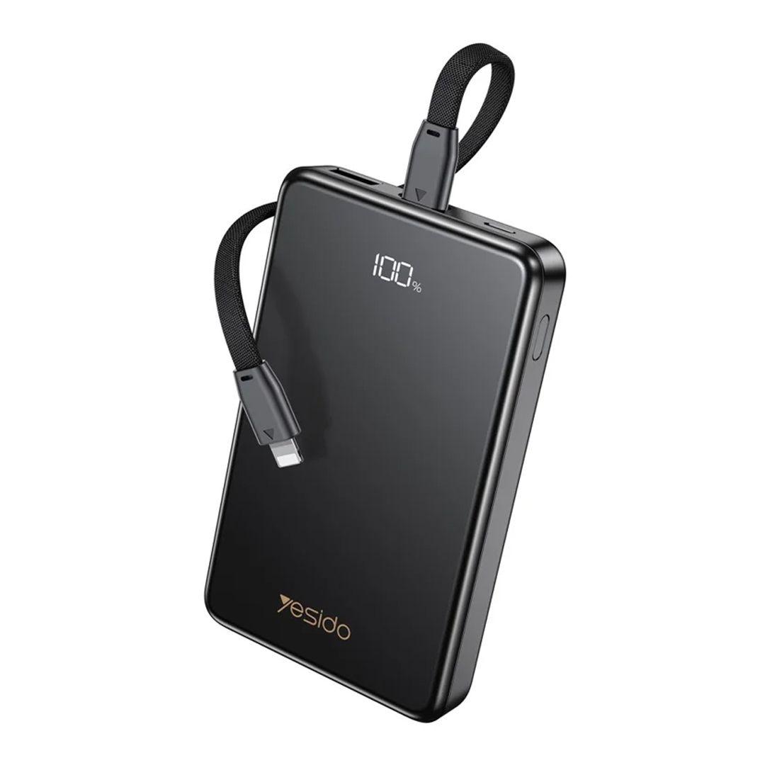 Power Bank Yesido YP75  10000mAh Capacity Digital Display 22.5W Fast Charging with Built-in Lightning Cable