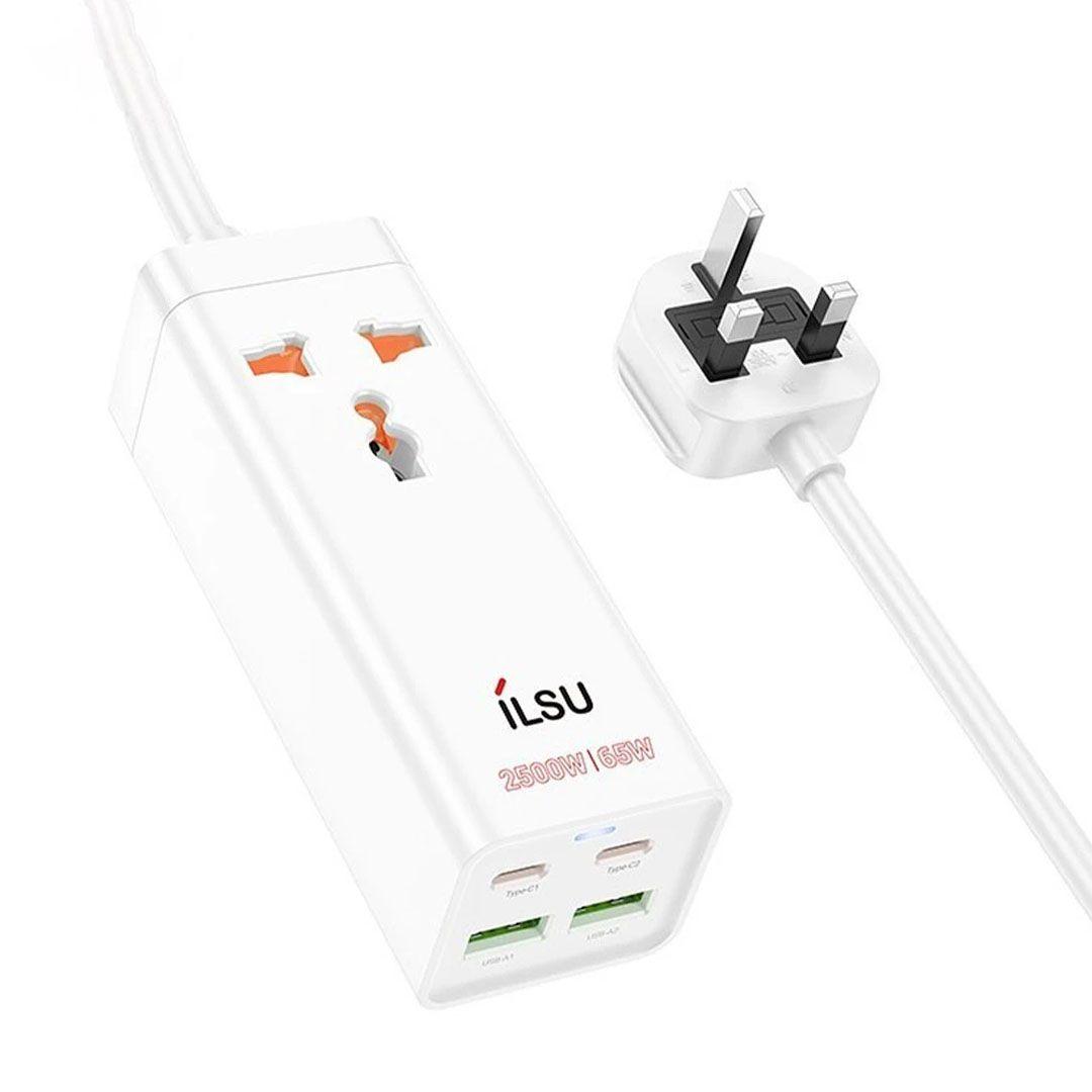 ILSU SC02 5 in 1 Charger and Adapter with 2 Type-C Ports, 2 USB Ports and 3-Port 65W Power Supply