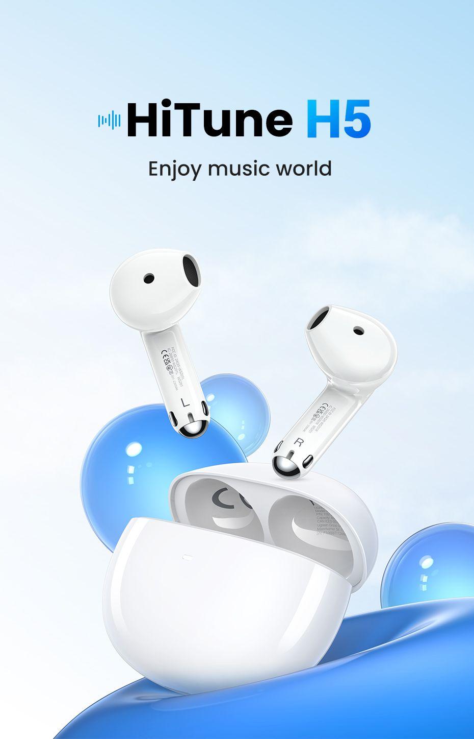 UGREEN Wireless Bluetooth 5.3 earbuds, Hi-Tone H5 half-in-ear headphones, 4 noise-canceling microphones