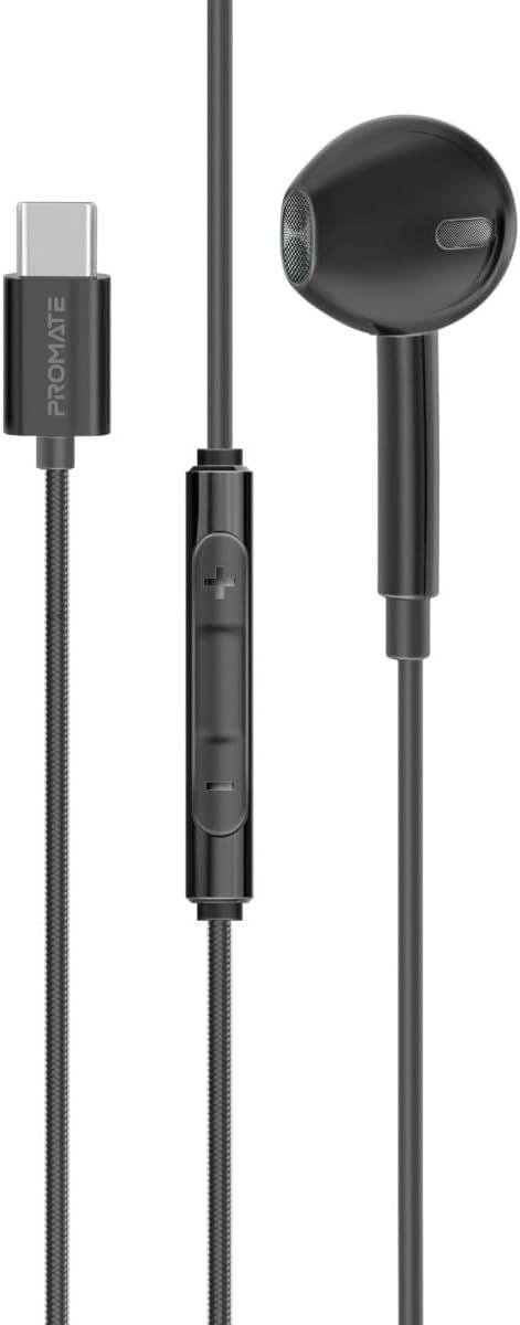 Promate Wired Mono Dynamic Earphones with USB-C Connector - Black
