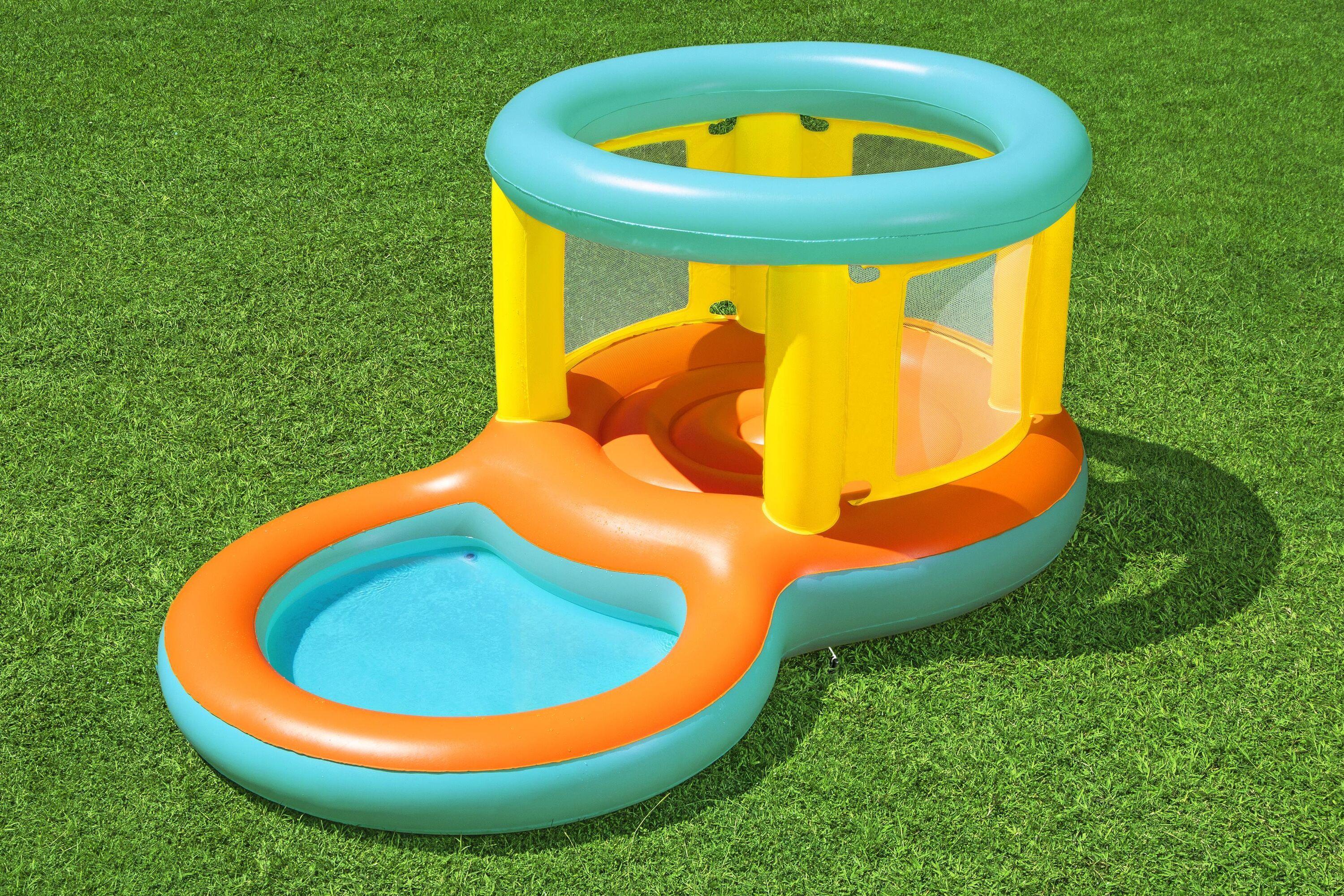 BESTWAY 52385 2.39M X 1.42M X 1.02M JUMPTOPIA BOUNCER AND PLAY POOL (Contents:One bouncer, four foot pins,heavy-duty repair patch) Age 3-6