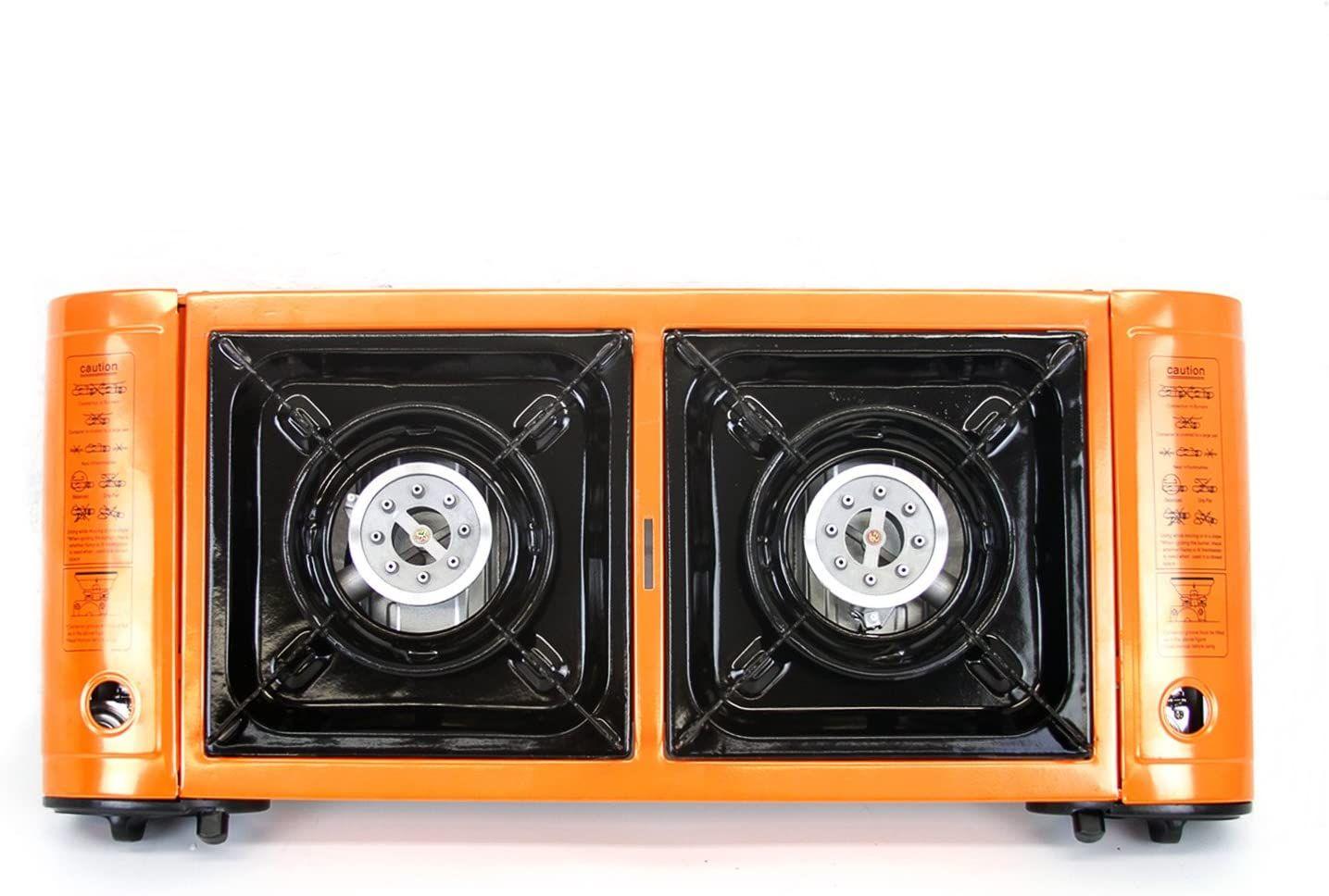 Atad Double Burner Gas Stove – Adjustable Heat Control with Automatic Piezo Ignition, Portable & Safe Design