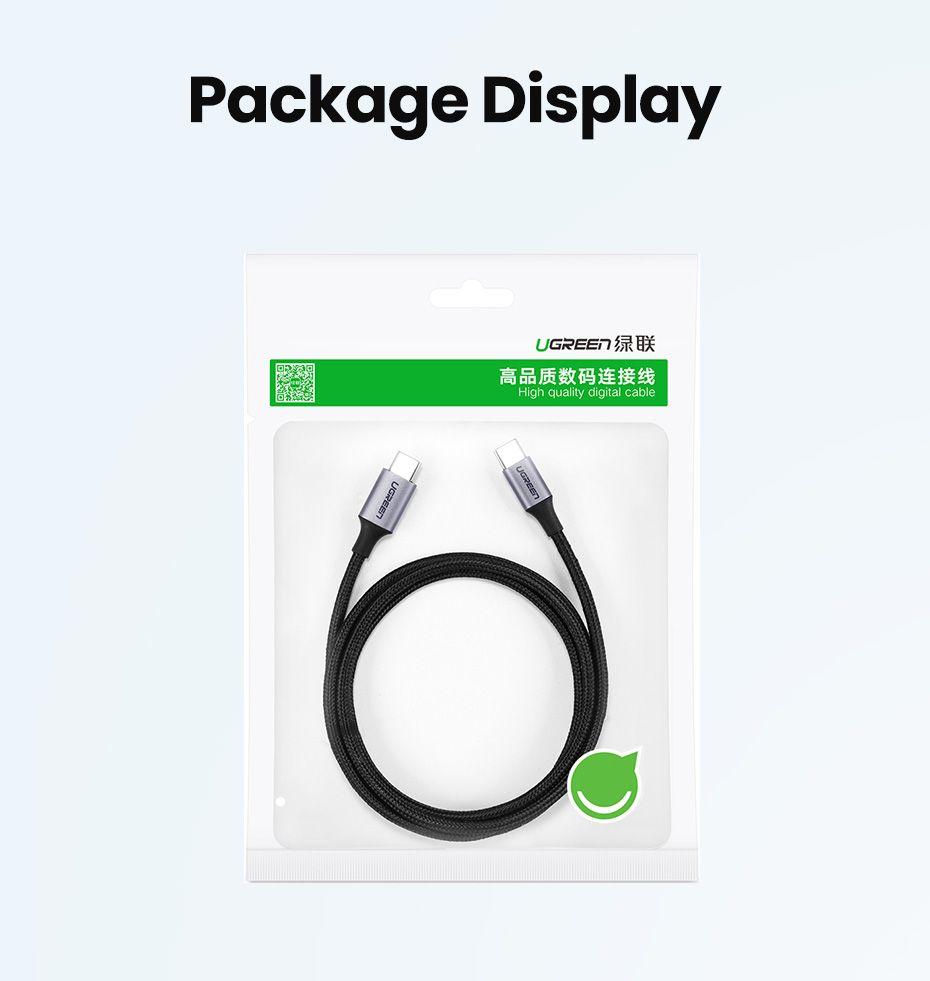UGREEN USB-C to USB-C Round Cable Nickel Plating Aluminum Shell 1m (Gray Black)US261