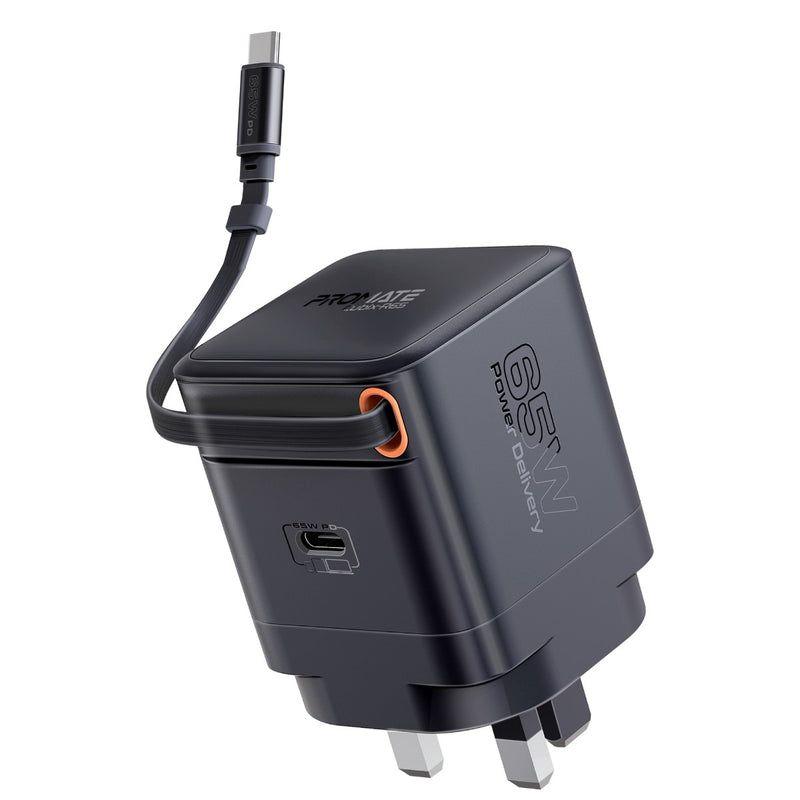 Cubix-R65 – 65W GaNFast™ Wall Charger with Built-in Retractable USB-C Cable