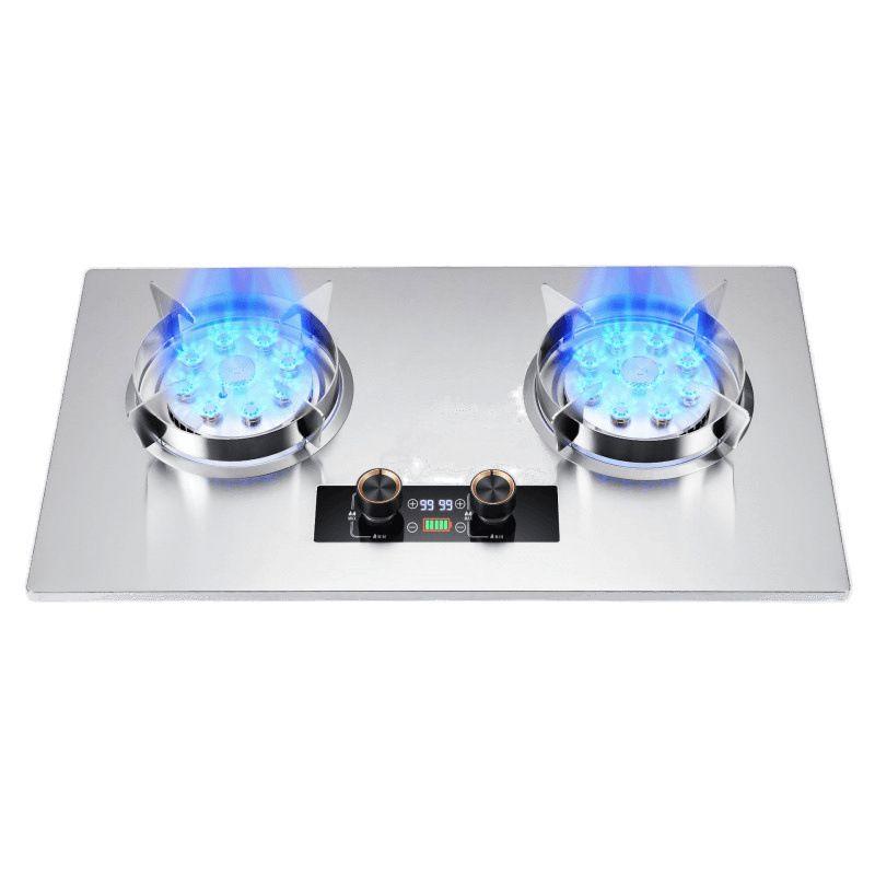 75CM Built-in Stainless Steel Dual-Fuel Gas Hob with 5.2KW Twin Burners, Electronic Pulse Ignition & Advanced Flameout Safety System