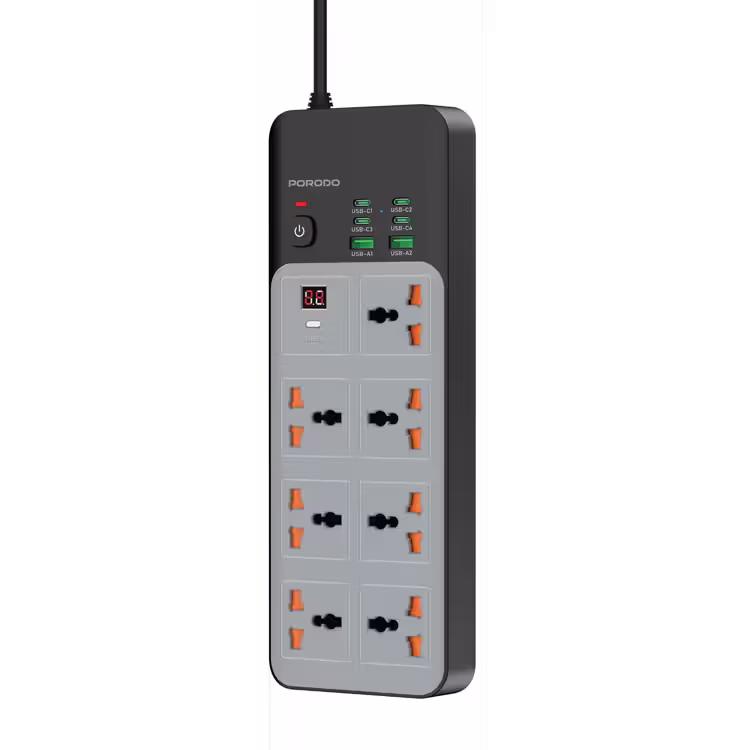 Porodo 3000W | 7AC Universal Power Strip with 6 USB Ports (4C + 2A)