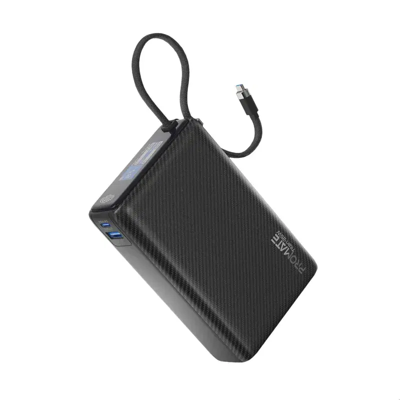 35W SuperSpeed™ Power Bank with Built-in USB-C Cable & TFT Screen- -promate Titan-35W