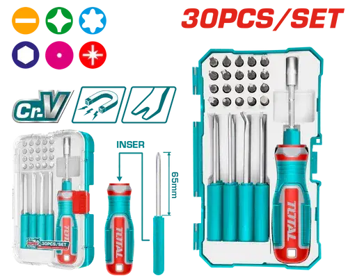 TOTAL TACSD30306 30‑Piece Screwdriver & Bit Set – All Your Tools in One Kit