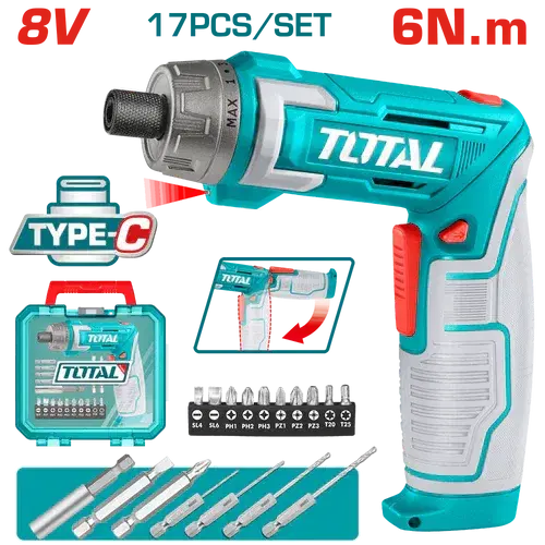 TOTAL 8 V Cordless Screwdriver + 17‑Piece Kit – Power & Precision in One