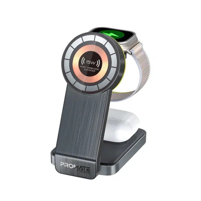 3 in 1 Transparent Foldable MagSafe Compatible Wireless Charging Station with Night Light 