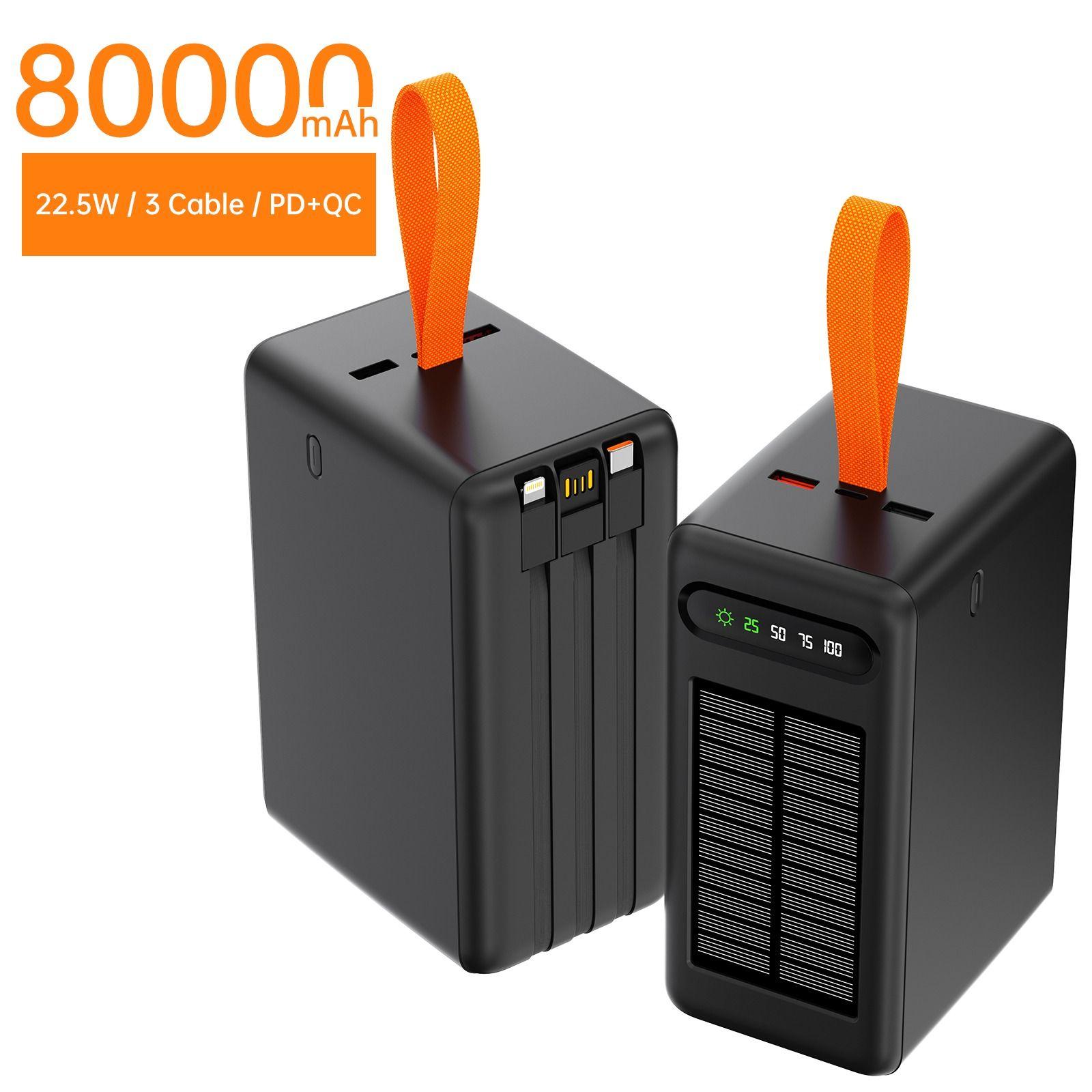 Portable Solar Power Bank 22.5W Built-in Cable Battery Charger Aspor A377