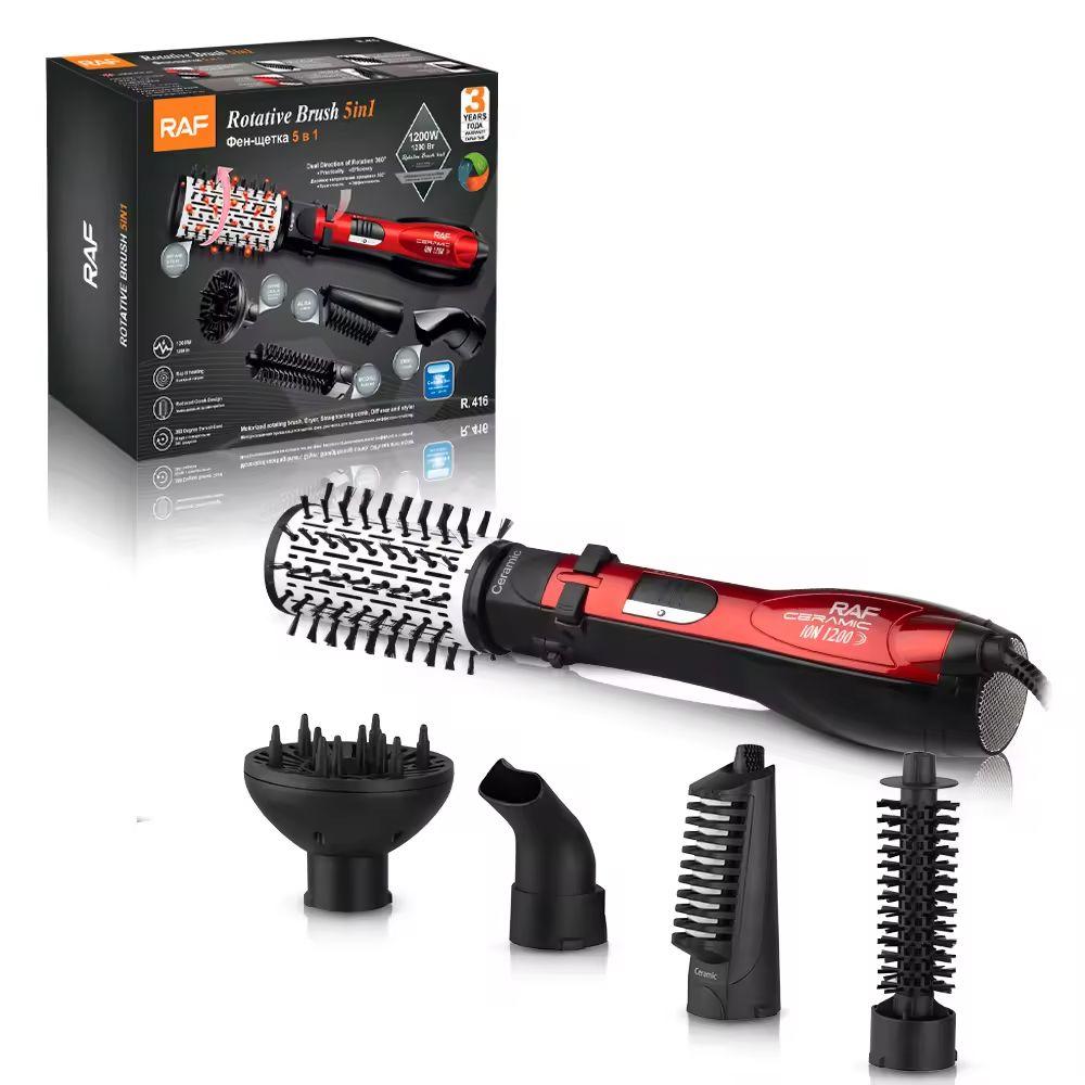 RAF 5-in-1 Multi-Functional Rotative Hair Styling Brush – Hot Air Comb, Straightener, Curler, Volumizer & Diffuser