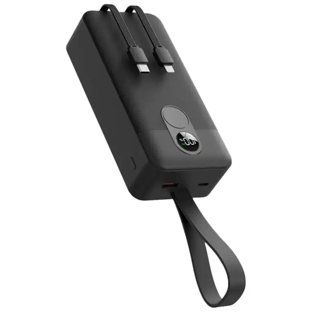Porodo PD-PBFCH059-BK 30000mAh Power Bank with Built-in Cables – Charge All Your Devices Easily