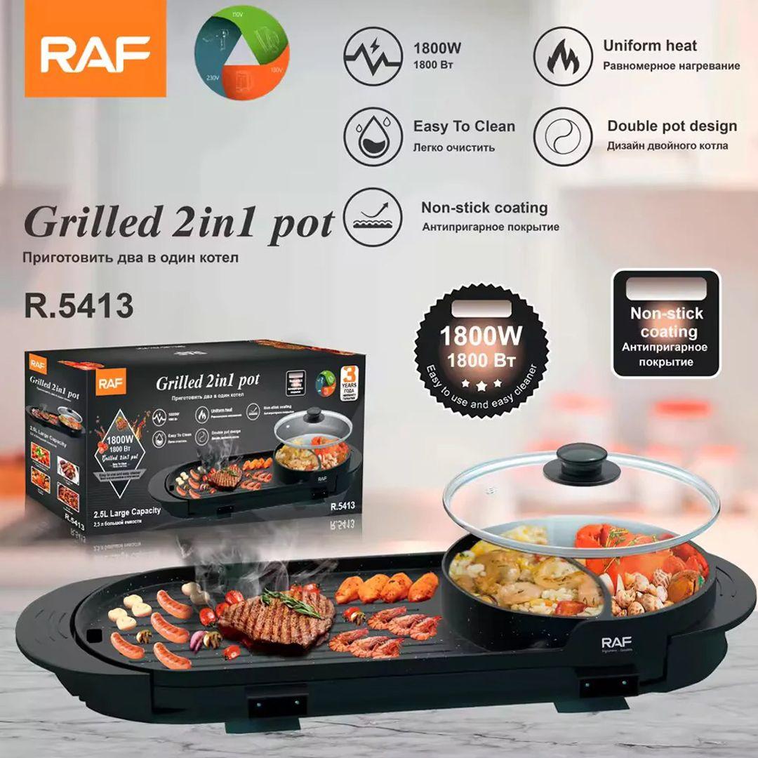 RAF R.5413 Electric Grill 2 in 1 Pot 1800W Non-Stick Cooking Surface With Temperature Control