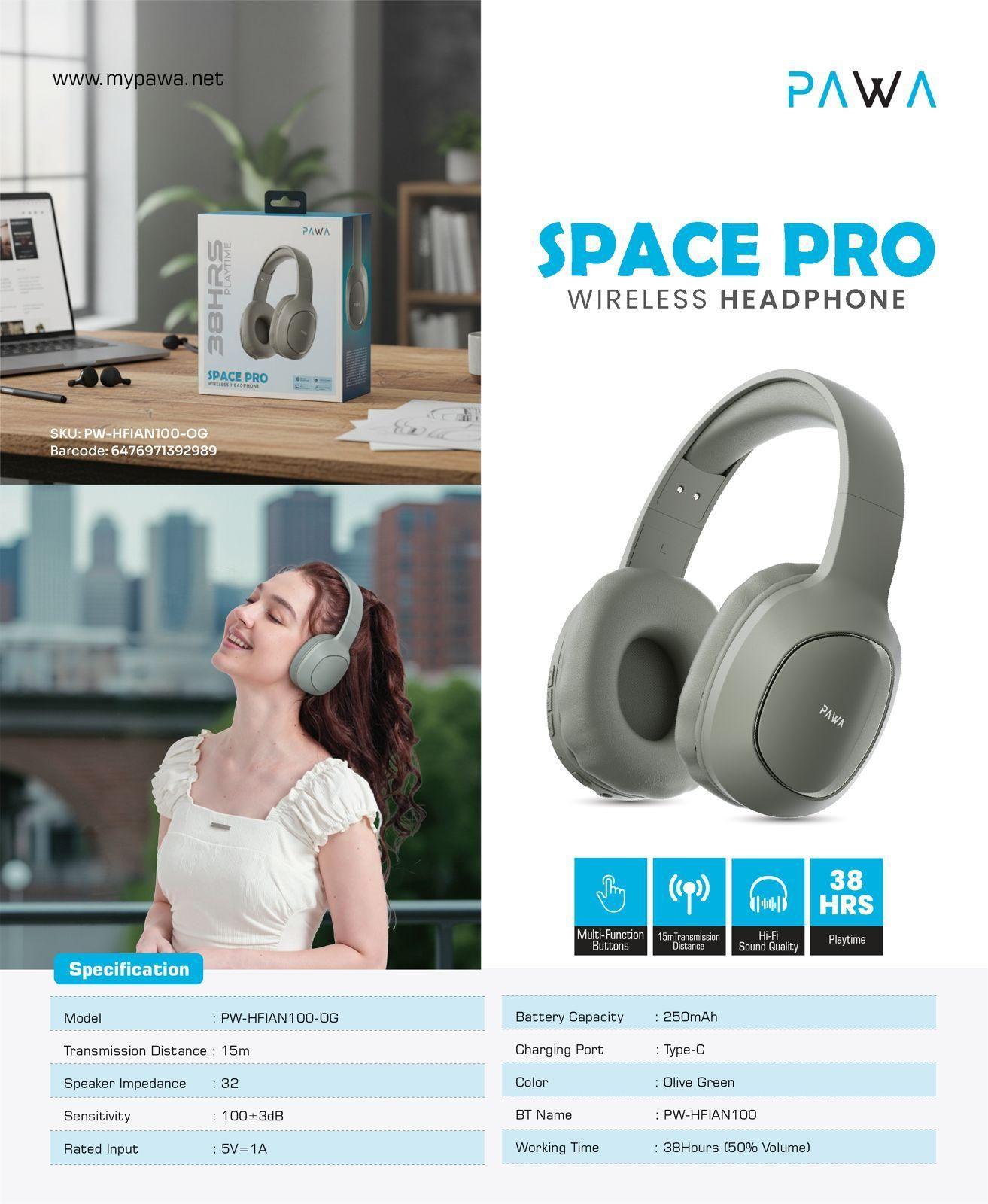 Pawa Space Pro Wireless Headphones – Premium Sound & Active Noise Cancellation