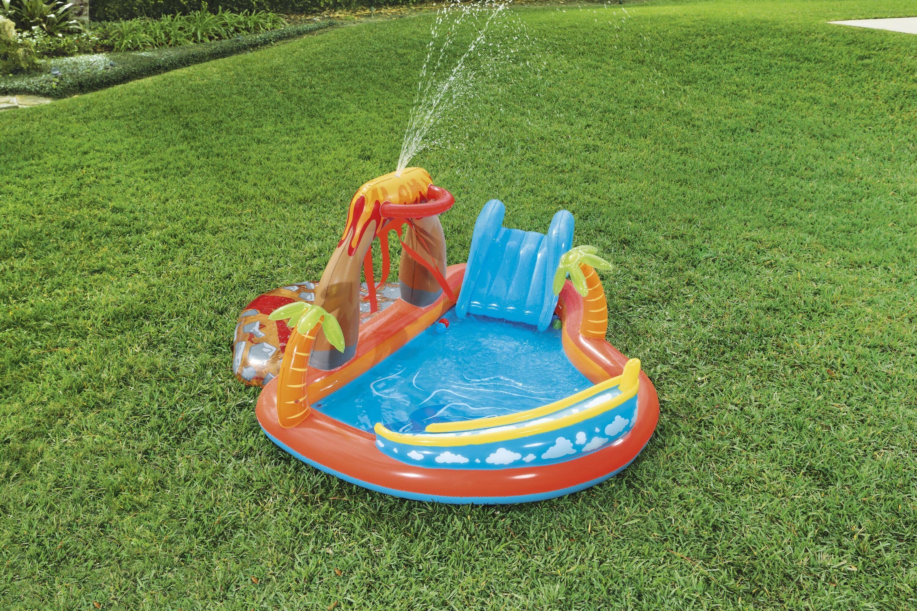 BESTWAY 2.65M X 2.65M X 1.04M LAVA LAGOON PLAY CENTER (1 pool, 1 slide, 1 water blob, 1 inflatable ring, 4 play balls, repair patch) Age 2+