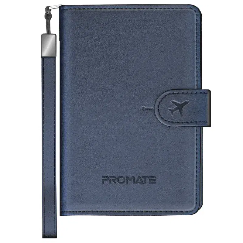 Promate PassMate – Smart Leather Passport Holder with Tracking & RFID Protection