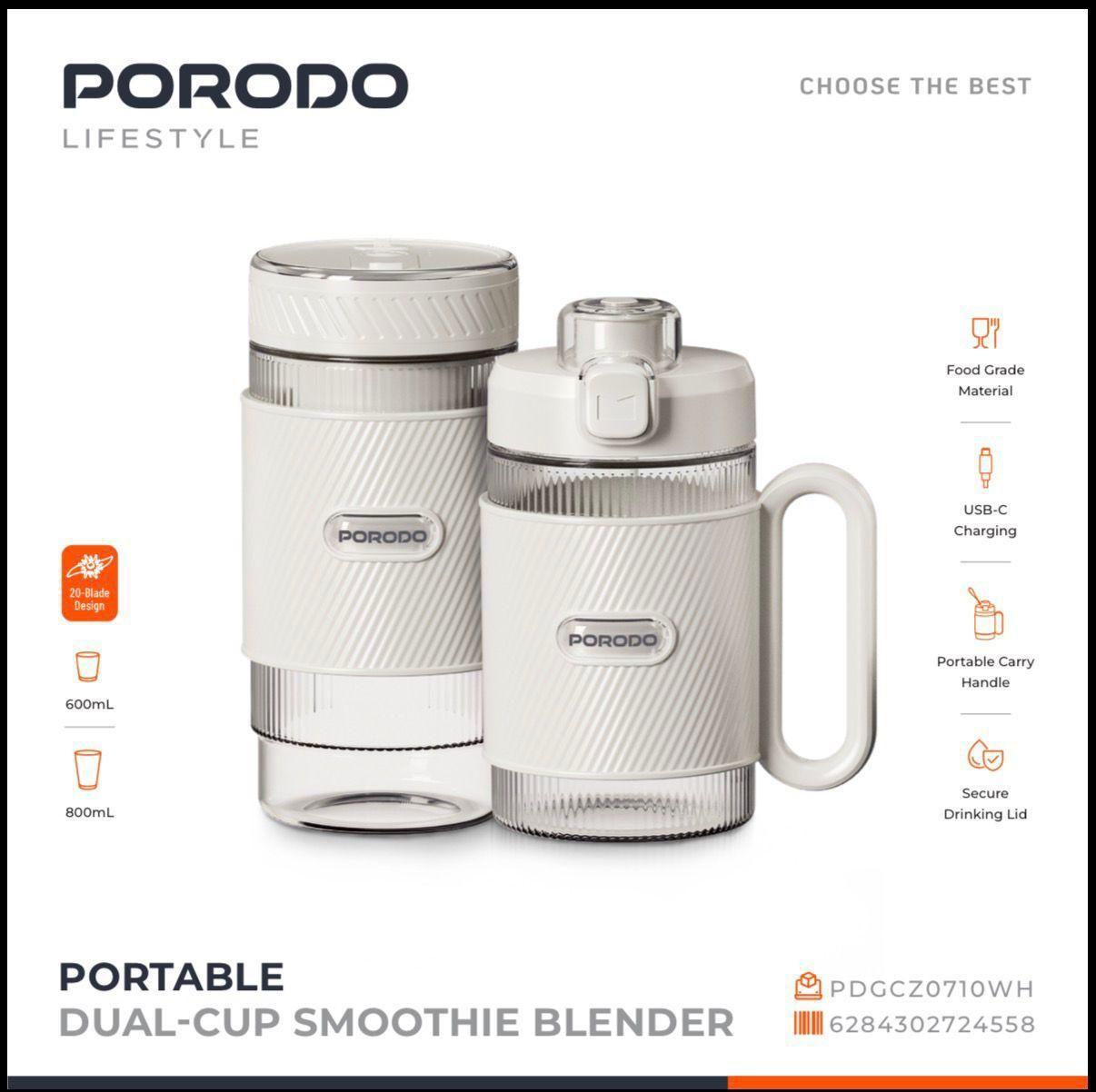 Porodo PDGCZ0710WH Lifestyle Portable Dual-Cup Smoothie Blender